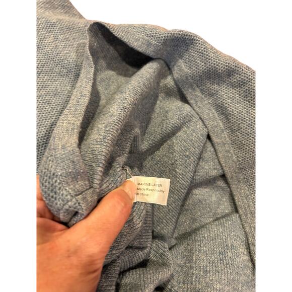 MARINE LAYER Heather Blue Merino Wool Blend Short Sleeve Sweater Tee Size Large - Picture 7 of 10